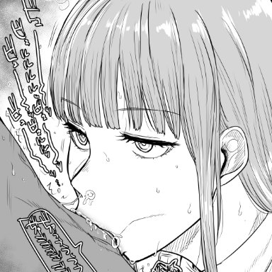 chainsaw man, makima (chainsaw man), kaiman garupan, :&gt;=, 1boy, all the way to the base, balls deep, blowjob, blunt bangs, clothed female nude male, cum, cum down throat, cum in mouth, cum in nose, deepthroat