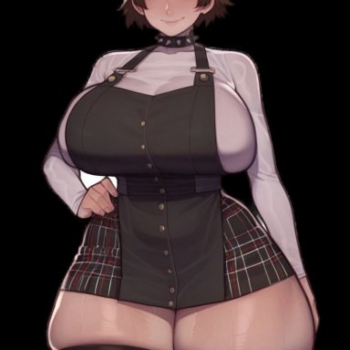 persona 5, makoto niijima, lucyla, clothed, collar, large breasts, thigh highs, thighs, ai generated, tagme