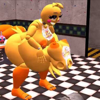 five nights at freddy's, five nights at freddy's 2, scottgames, chica (fnaf), lovetaste chica, toy chica (fnaf), toy chica (love taste), silvertilver, 1futa, 1futanari, animatronic, animatronic girl, ass, big ass, big breasts
