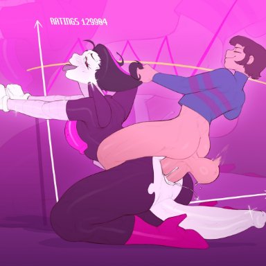 undertale, frisk, mettaton, mettaton ex, mr fuga, anal, anal sex, cum inside, femboy, fucked from behind, gay, gay sex, grabbing hair, male only, male/male