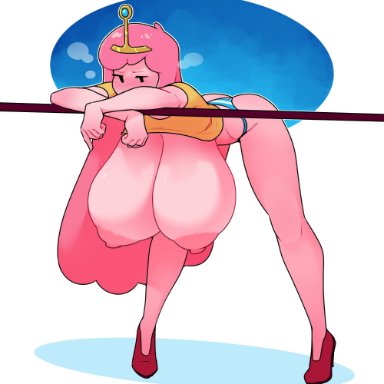 adventure time, princess bubblegum, dabble, 1girls, areolae, big areola, big breasts, big nipples, blush, breasts, clothed, clothing, female, female only, hanging balls
