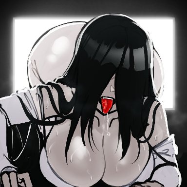 the ring, yamamura sadako, aestheticc-meme, ajaycolor, 1girls, ass, big ass, big cleavage, black hair, bottomless, breasts, bubble butt, cleavage, coming out of tv, female