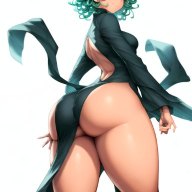 one-punch man, tatsumaki, 1girls, ass, big ass, big butt, black clothing, black dress, clothed, clothed female, clothing, curly hair, dat ass, female, female only