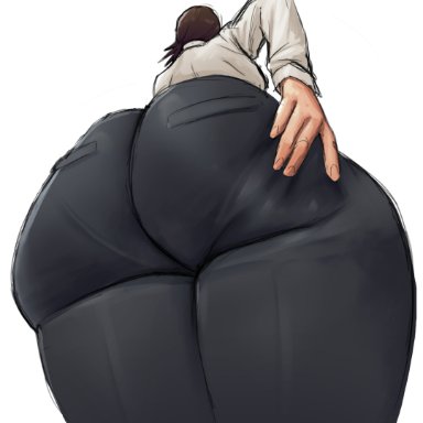chainsaw man, higashiyama kobeni, plok902, 1girls, ass, back view, big ass, brown hair, clothed, female, hand on butt, pantylines, thick ass, thick thighs, low-angle view