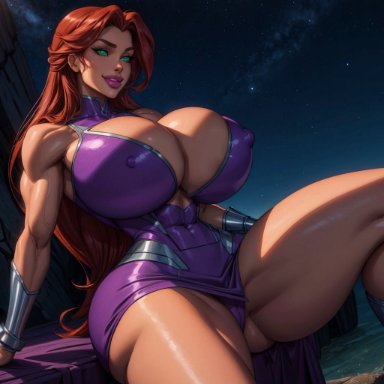 dc, dc comics, dcamu, justice league vs teen titans, teen titans, teen titans: the judas contract, koriand'r, starfire, bythebrokenone, 1girls, big breasts, bimbo, breasts, female only, huge breasts