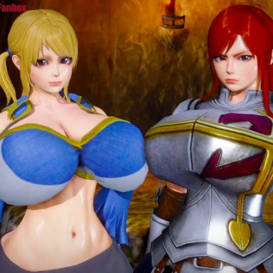 fairy tail, honey select, illusion soft, original, erza scarlet, lucy heartfilia, original character, original characters, fulanox34, 2boys, 2girls, abs, abuse, after fight, after rape