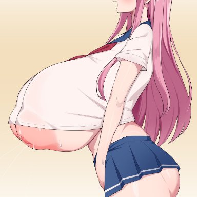 saki, saki (manga), haramura nodoka, cham22, ass, ass visible through thighs, bow, breasts, closed eyes, female, from side, gigantic breasts, hairbow, huge ass, inverted nipples