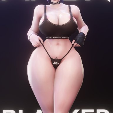 blacked, league of legends, kai'sa, allblacked3d, 1girls, areola slip, areolae, areolae peeking, barely clothed, barely contained, big breasts, blacked clothing, bra, choker, female