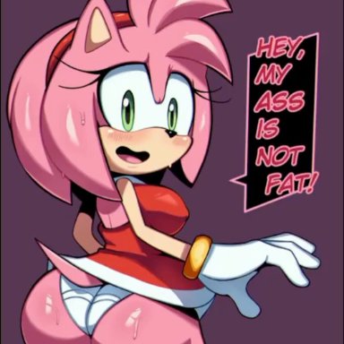 sega, sonic (series), sonic the hedgehog (series), amy rose, macstarva, renaspyro, 1girls, big ass, big butt, caked up, embarrassed, embarrassed female, female, female only, fully clothed