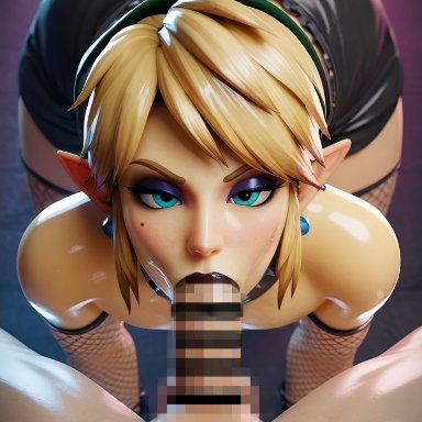 breath of the wild, the legend of zelda, link, link (breath of the wild), blowjob, deepthroat, femboy, femboy focus, gay, gay male, sucking, 3d, 3d model, ai generated, censored