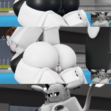 changed (video game), roblox, lin (changed), squid dog (changed), nonalterna, 1boy1girl, after transformation, aged up, anus, anus outline, bad end, big ass, big breasts, big butt, black areola