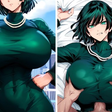ai generated, one-punch man, fubuki (one-punch man), anger vein, angry, angry face, angry sex, boob focus, breast focus, breast grab, breasts, breasts bigger than head, clothed sex, clothed titjob, fondling