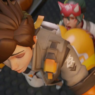 overwatch, overwatch 2, kiriko (overwatch), tracer, kishi, anilingus through clothes, ass on face, ass sniffing, big ass, facesitting, fetish, smothering, sniffing ass, stinkface, tagme