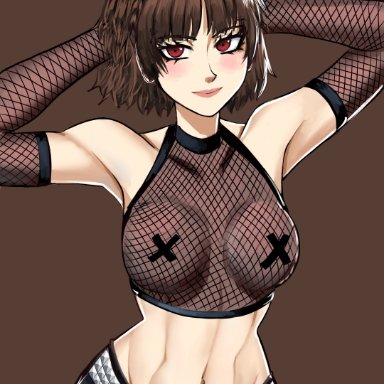 atlus, persona, persona 5, makoto niijima, chaosoded, breasts, brown hair, female, female only, looking at viewer, red eyes, solo