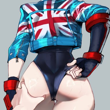 capcom, street fighter, street fighter 6, cammy white, ratatatat74, 1girls, adapted costume, adjusting clothes, adjusting leotard, ahoges, ambiguous gender, ass, ass grab, back, back view