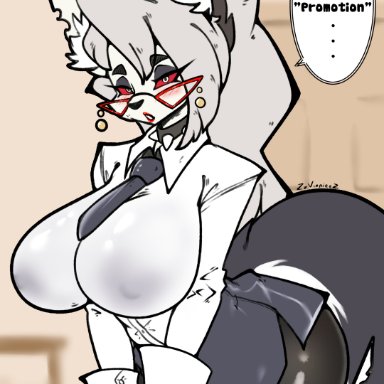 helluva boss, loona (helluva boss), zzvinniezz, 1girls, 4 fingers, anthro, anthro female, anthro only, ass, big ass, big breasts, big thighs, blush, breasts, busty