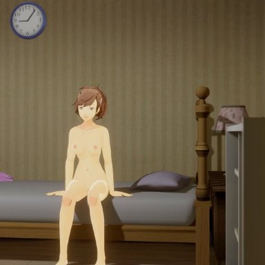persona, persona 3, aegis (persona), aigis (persona), female protagonist (persona 3), kotone shiomi, princeluca, 2girls, all fours, android, bed, breasts, brown hair, cuddling, cunnilingus
