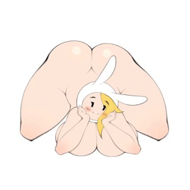 adventure time, cartoon network, fionna the human girl, notkadraw, 1girls, ass, ass up, bedroom eyes, big ass, big breasts, blonde hair, blush, breasts, bunny ears, completely nude