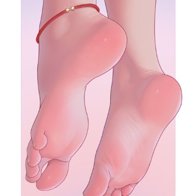 qizhu, anklet, feet, foot fetish, foot focus, simple background, soles, toes, 2d, artist name