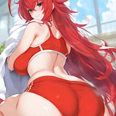 high school dxd, rias gremory, azanai, 1girls, ass, ass focus, back, back view, bare arms, bare legs, bare shoulders, bare thighs, big ass, big breasts, big butt