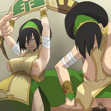 avatar legends, avatar the last airbender, nickelodeon, toph bei fong, coolerinker, gonzalo costa, inker comics, inkershike, 1girls, after fight, aged up, big breasts, black hair, body marks, breasts