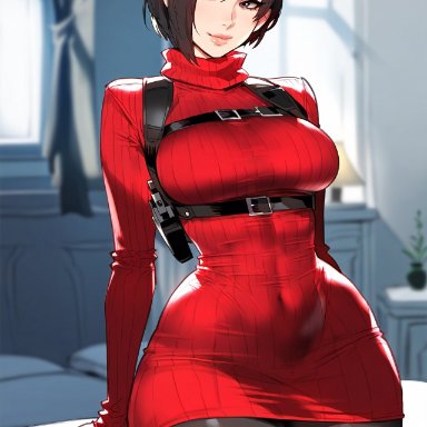 capcom, resident evil, resident evil 4, resident evil 4 remake, ada wong, floox, thiccwithaq (ai style), 1girls, black hair, breasts, female, hips, large breasts, light skin, light-skinned female