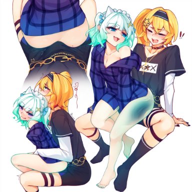dokibird, mint fantome, ricegnat, 1futa, 1girls, big ass, blonde hair, bottomless, breasts, bulge, clothed, clothing, duo, female, fully clothed